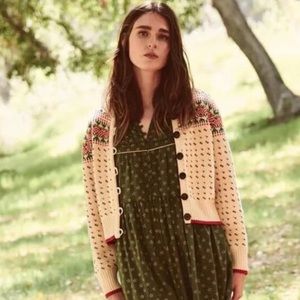 NWT The Great Vintage Ornament Cardigan in Cream with Green and Red Size 1 (S)